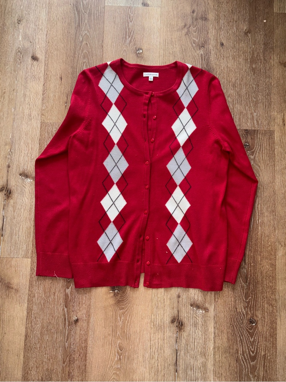 Croft & barrow Red Argyle Button-Front Cardigan
